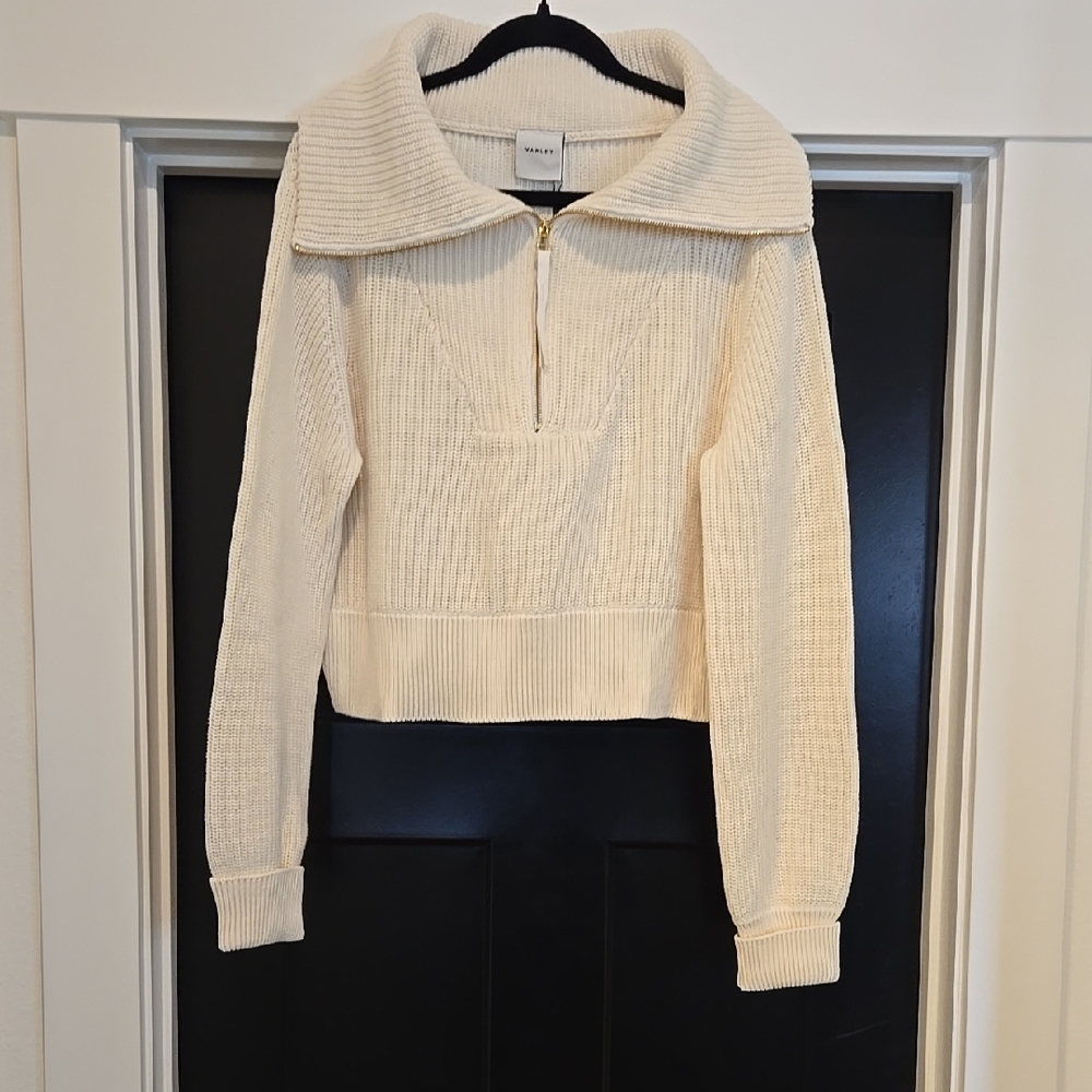 Cream Ribbed Quarter-Zip Sweater